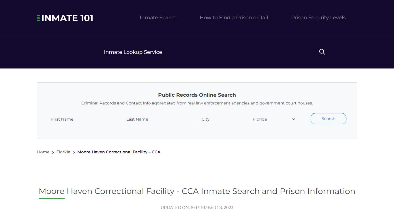 Moore Haven Correctional Facility - CCA Inmate Search, Visitation ...